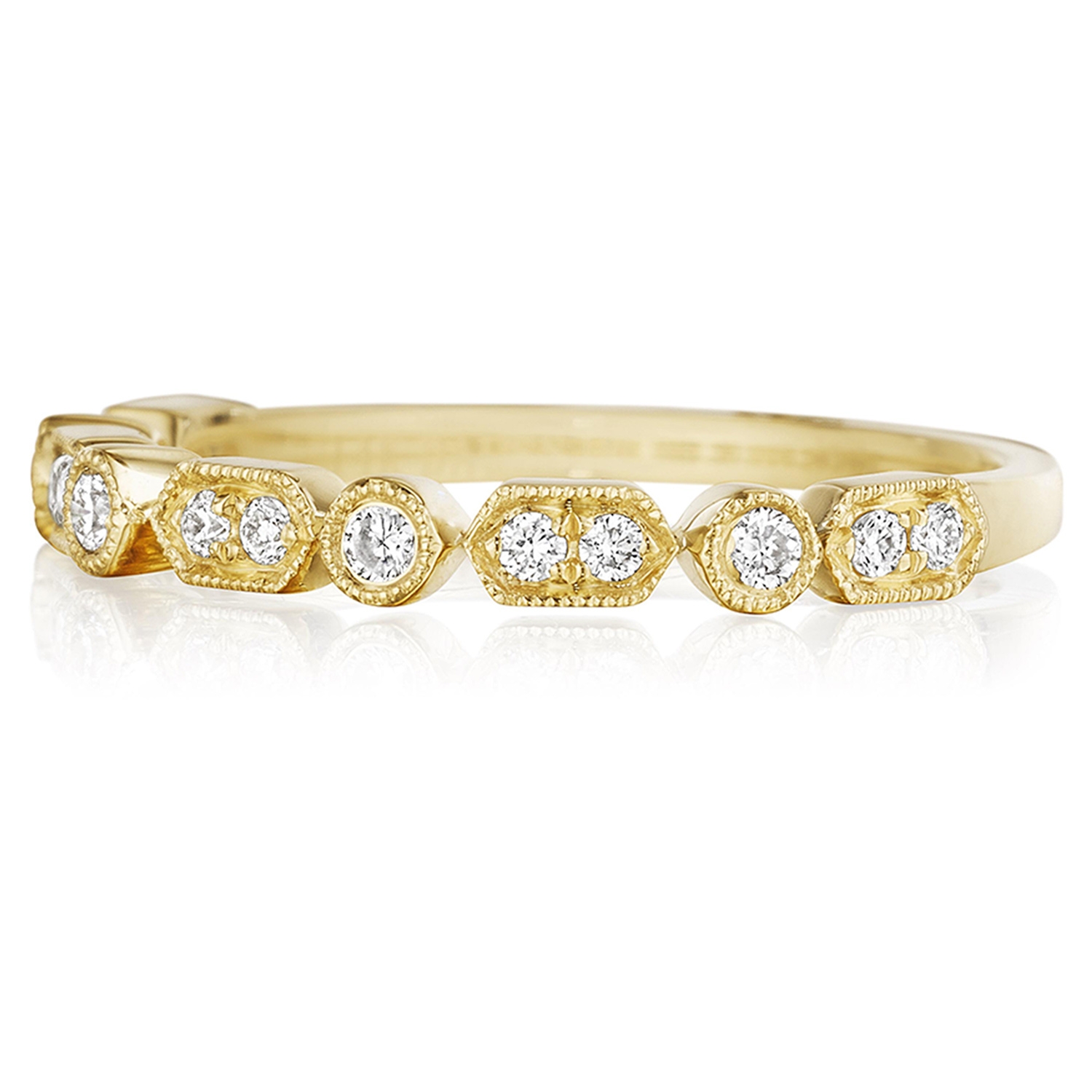 Henri Daussi R43-3 Yellow Gold Bead and Bezel Set Diamond Band with Miligrain Detail