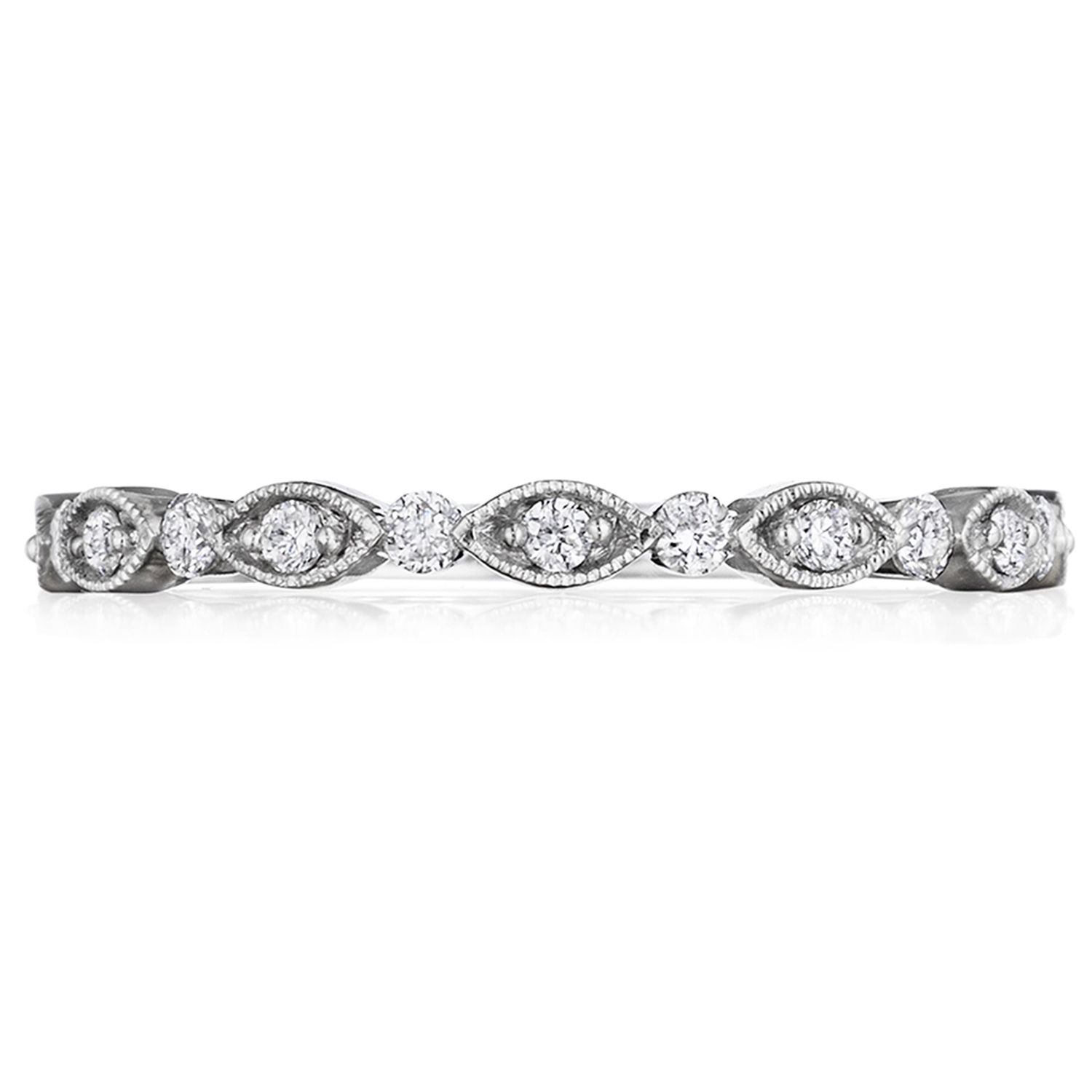 Henri Daussi WBGC Bead Set Diamond Wedding Ring with Milgrain
