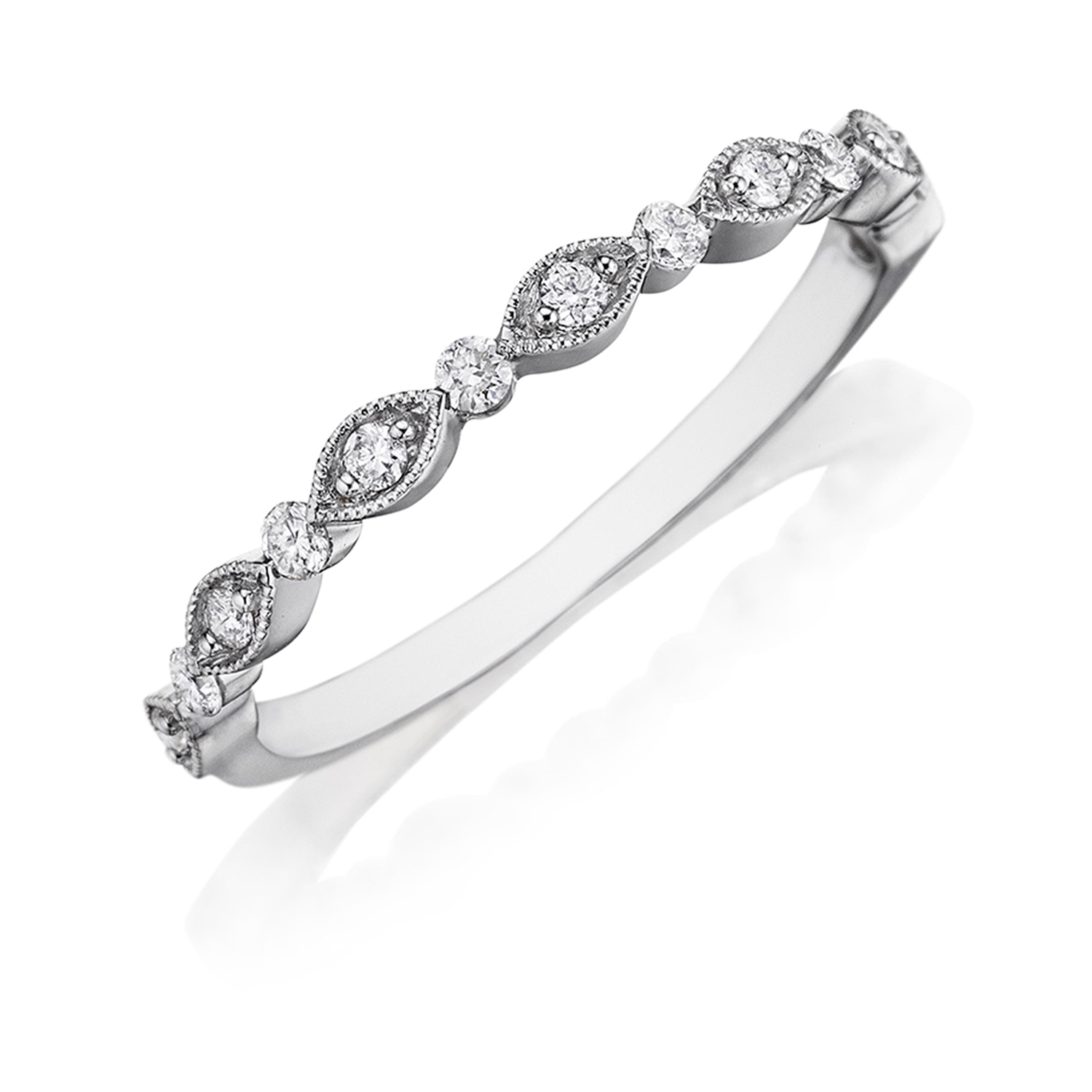 Henri Daussi WBGC Bead Set Diamond Wedding Ring with Milgrain