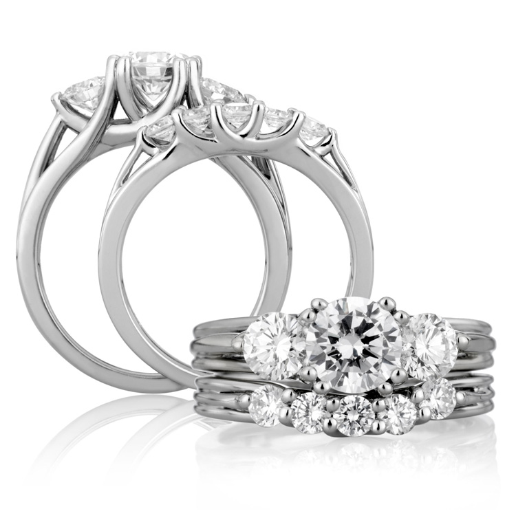 A Jaffe 14 Karat Three-Stone Engagement Ring ME1279
