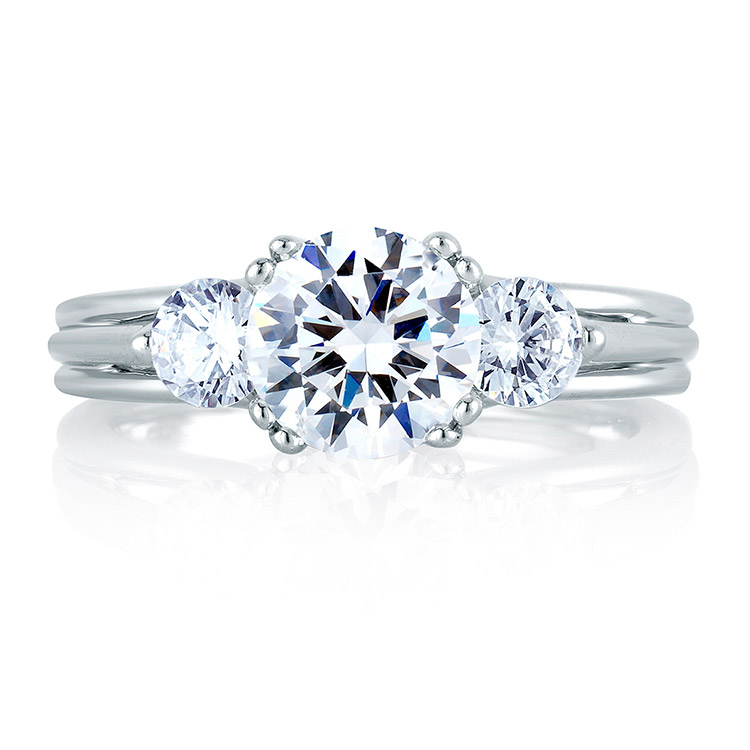 A Jaffe 14 Karat Three-Stone Engagement Ring MES225