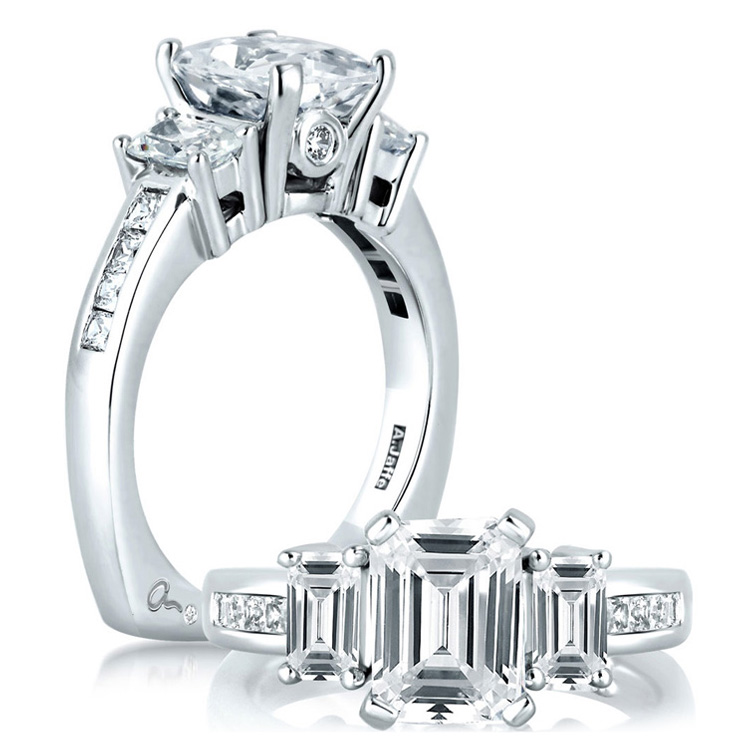 A Jaffe Platinum Three-Stone Engagement Ring MES242