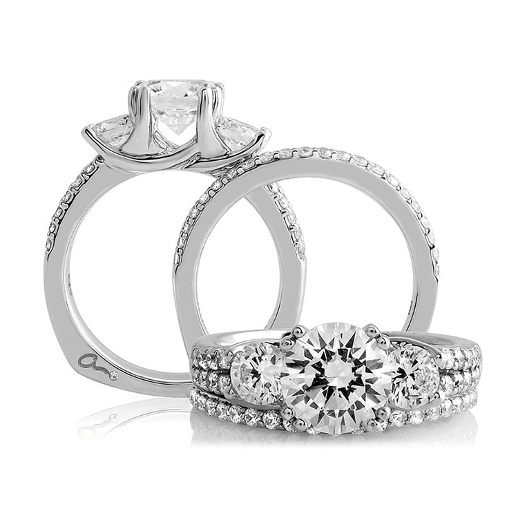 A Jaffe Platinum Three-Stone Engagement Ring MES278 Alternative View 3