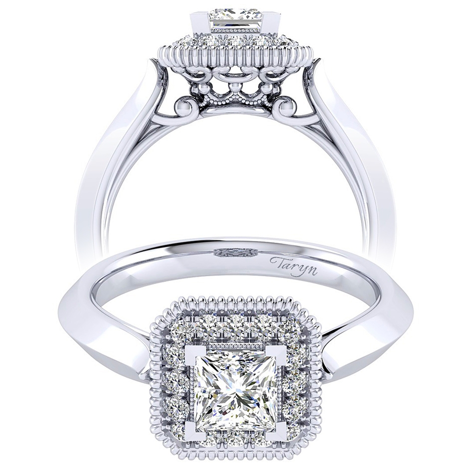 Taryn 14k White Gold Princess Cut Perfect Match Engagement Ring TE001B3ALW44JJ