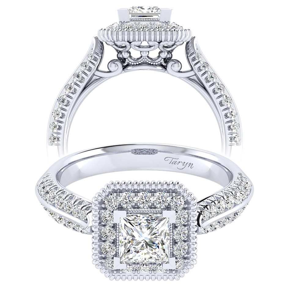 Taryn 14k White Gold Princess Cut Perfect Match Engagement Ring TE002B3ALW44JJ