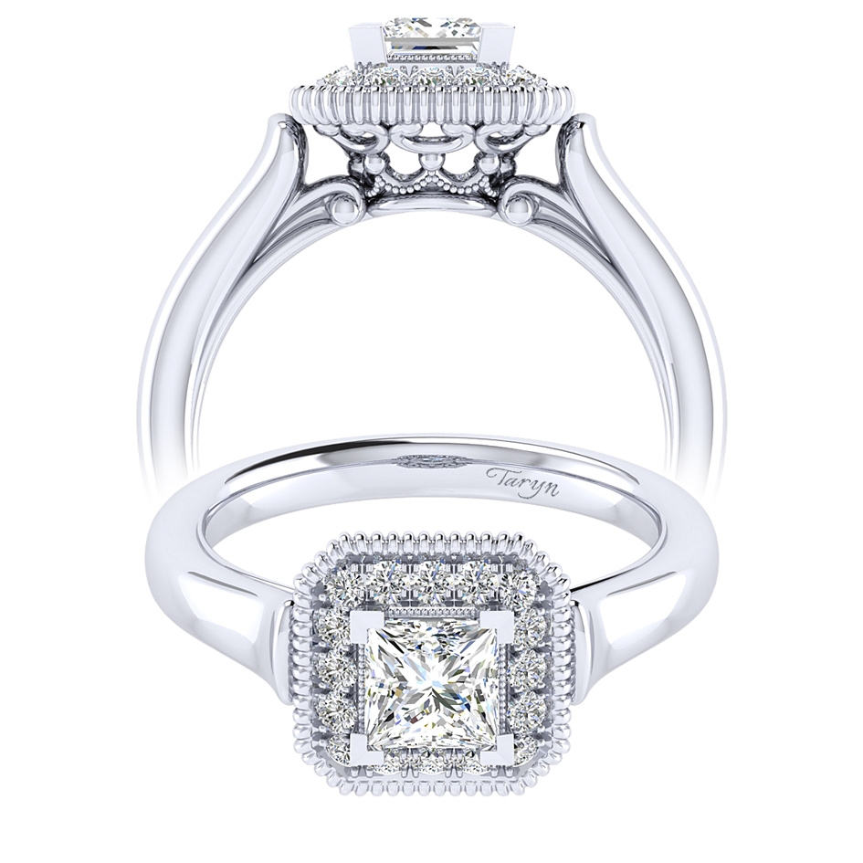 Taryn 14k White Gold Princess Cut Perfect Match Engagement Ring TE009B3ALW44JJ