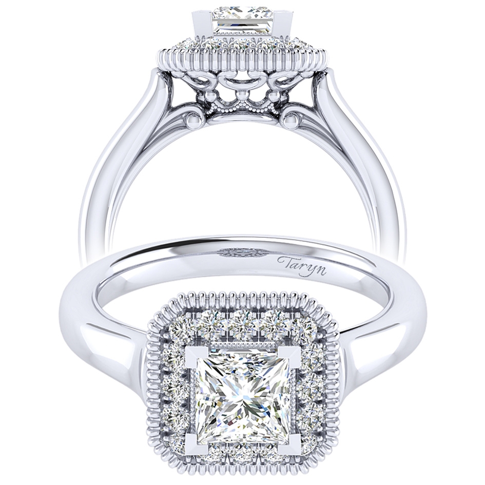 Taryn 14k White Gold Princess Cut Perfect Match Engagement Ring TE009B4ALW44JJ