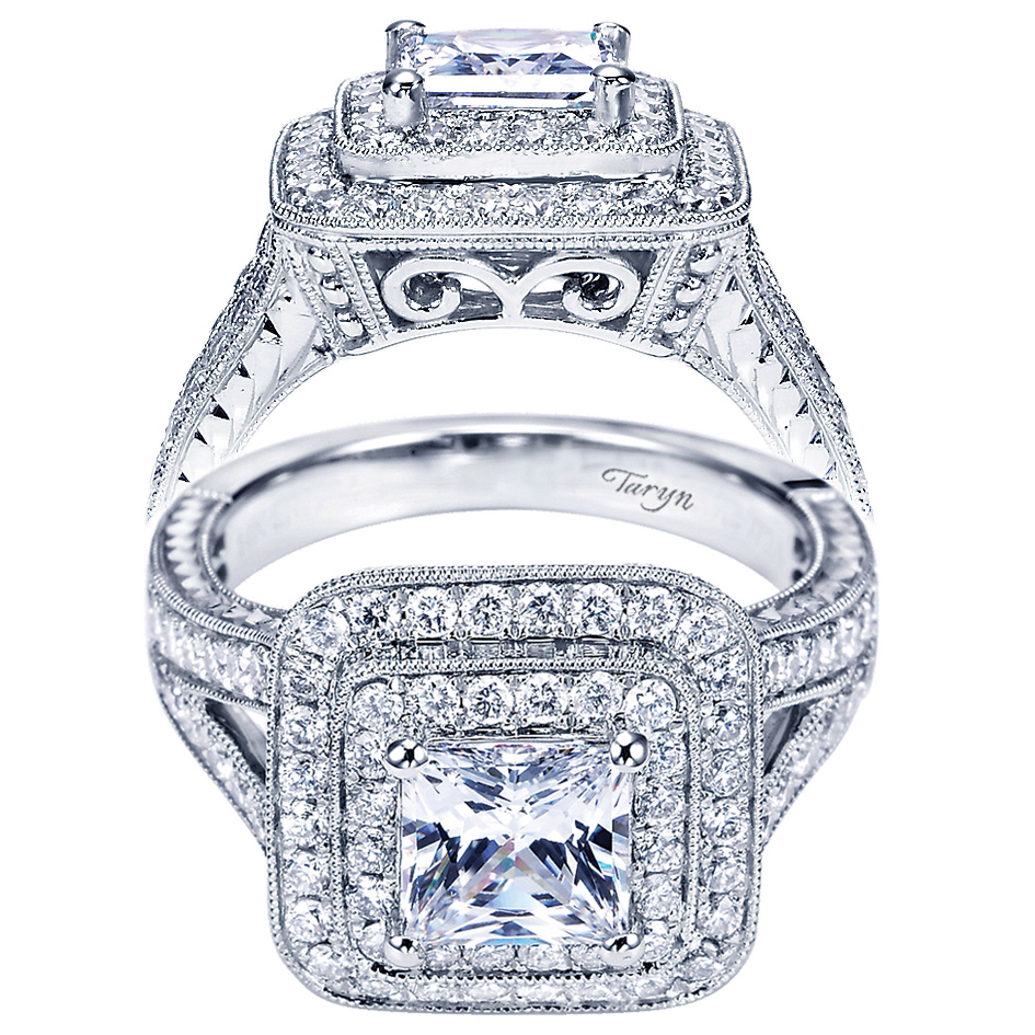 Taryn 14k White Gold Princess Cut Double Halo Engagement Ring TE7264W44JJ