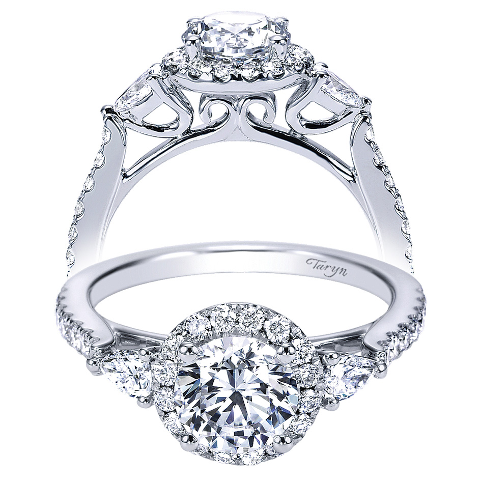 Taryn 14k White Gold Round 3 Stones Halo Engagement Ring TE7506W44JJ