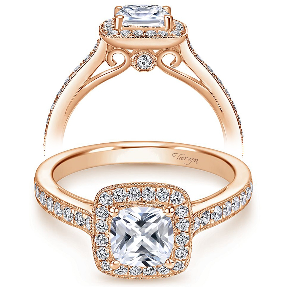 Taryn 14k Rose Gold Cushion Cut Halo Engagement Ring TE7527K44JJ TQ