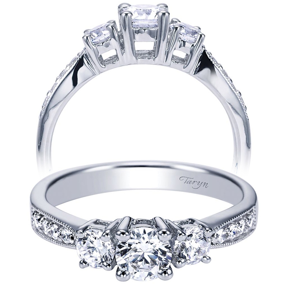 Taryn 14k White Gold Round 3 Stones Engagement Ring TE93907W44JJ
