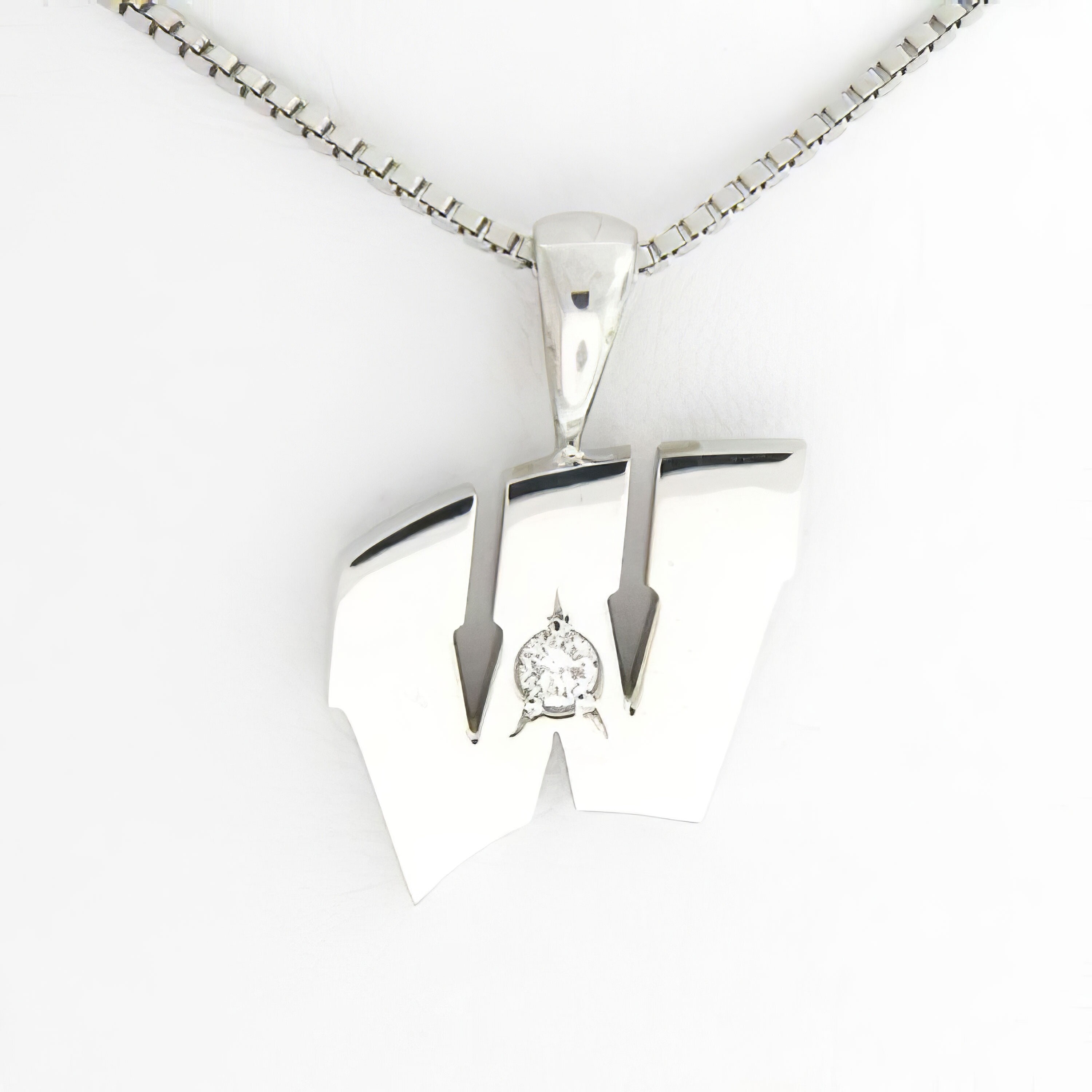 UW Motion "W" Platinum Pendant - Medium with Diamond
