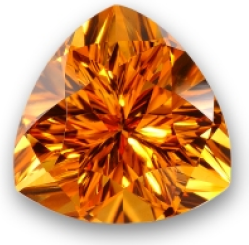 A deep golden orange trillion-cut gem