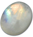 An oval moonstone cabochon with a soft blue sheen