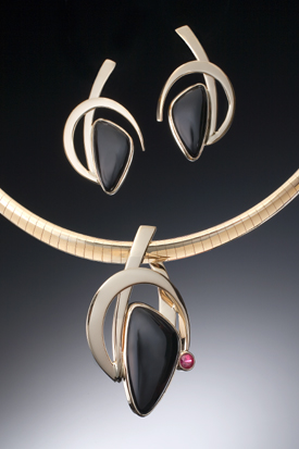 Onyx and Ruby Pendant & Earrings
